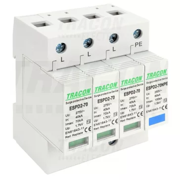   Tracon túlfeszültség levezető, T2 AC típusú, cserélhető betéttel, ESPD2-70-3+1P
