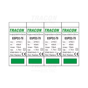   Tracon túlfeszültség levezető, T2 AC típusú, cserélhető betéttel, ESPD2-70-4P