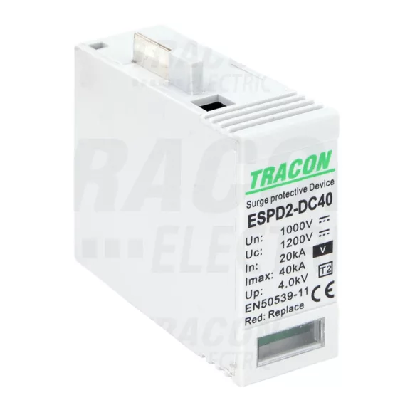 Tracon túlfeszültség levezető, T2 DC típusú V, betét 1000V, ESPD2-DC40-1000V Tracon túlfeszültség levezető, T2 DC típusú V, betét 1000V, ESPD2-DC40-1000V