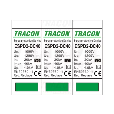   Tracon túlfeszültség levezető, T2 DC típusú VG, betét 1000V, ESPD2-DC40-1000VG