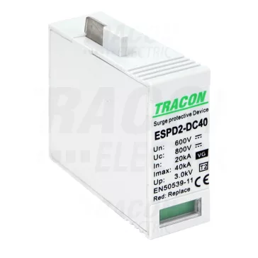   Tracon túlfeszültség levezető betét, T2 DC típusú VG, 600V, ESPD2-DC40-600VG
