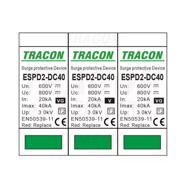   Tracon túlfeszültség levezető betét, T2 DC típusú VG, 600V, ESPD2-DC40-600VG