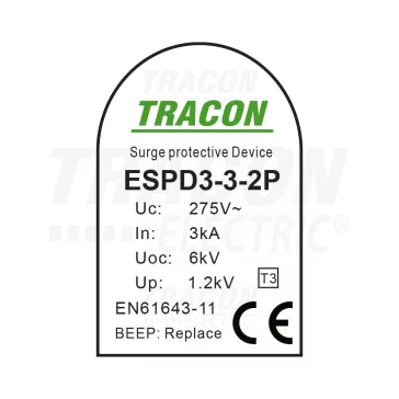   Tracon túlfeszültség levezető, T3 AC típusú, szerelvénydobozba, ESPD3-3-2P