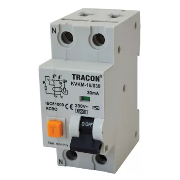 Tracon kombinált fi relé AC 1P+N C6A 300mA, KVKM-6/300