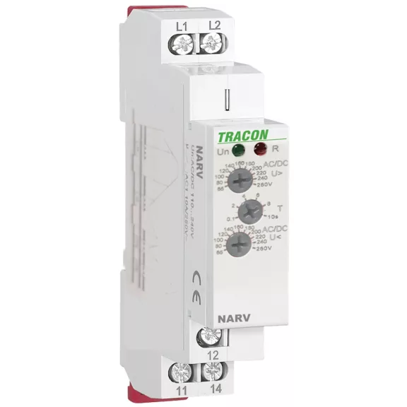 Tracon Feszültségfigyelő relé 1 fázisra AC/DC 10A 240V AC / 10A 24V DC, NARV1 Tracon Feszültségfigyelő relé 1 fázisra AC/DC 10A 240V AC / 10A 24V DC, NARV1