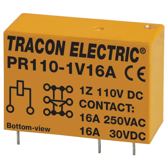 Tracon Print relé 1xCO érintkező 16A 110V DC, PR110-1V16A Tracon Print relé 1xCO érintkező 16A 110V DC, PR110-1V16A