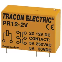 Tracon Print relé 2xCO érintkező 5A 12V DC, PR12-2V