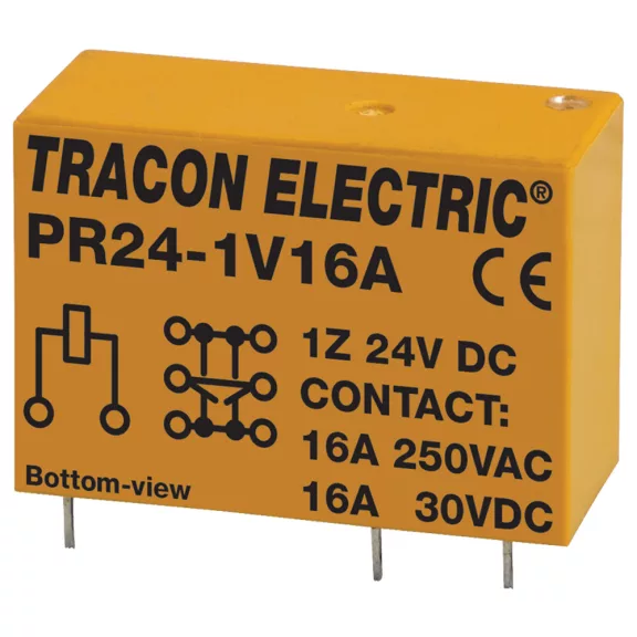 Tracon Print relé 1xCO érintkező 16A 24V DC, PR24-1V16A Tracon Print relé 1xCO érintkező 16A 24V DC, PR24-1V16A