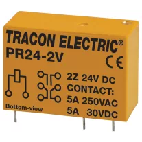 Tracon Print relé 2xCO érintkező 5A 24V DC, PR24-2V