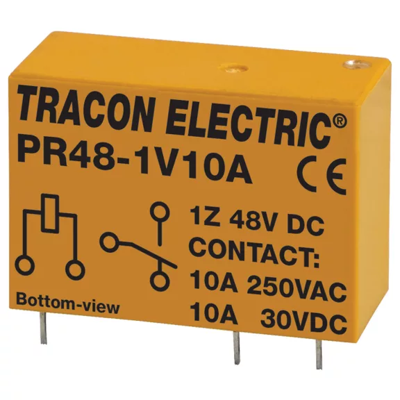 Tracon Print relé 1xCO érintkező 10A 48V DC, PR48-1V10A Tracon Print relé 1xCO érintkező 10A 48V DC, PR48-1V10A