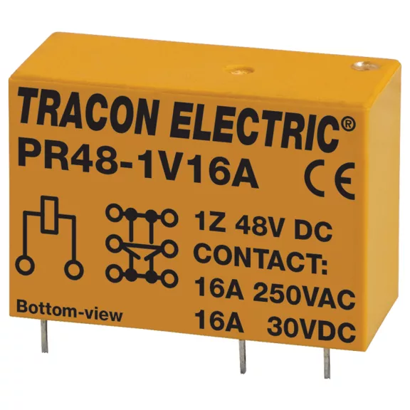 Tracon Print relé 1xCO érintkező 16A 48V DC, PR48-1V16A Tracon Print relé 1xCO érintkező 16A 48V DC, PR48-1V16A