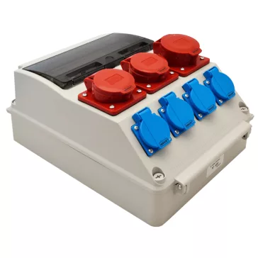 Tracon ipari doboz szerelt, vezeték nélkül, 4X(2P+F)+1x(5P16A)+1x(5P32A) dugalj, IP44, TDB03-12