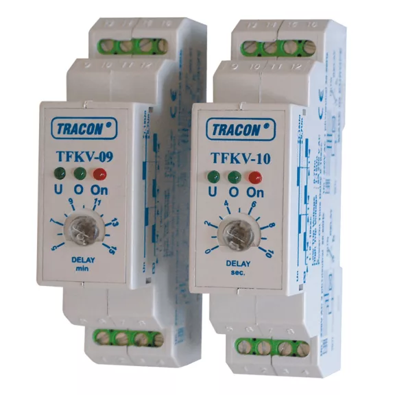 Tracon Védőrelé, feszültségfigyelő relé 1 és 3 fázisra,Umin=160V, 0-10s, 5A/250V AC, TFKV-10 Tracon Védőrelé, feszültségfigyelő relé 1 és 3 fázisra,Umin=160V, 0-10s, 5A/250V AC, TFKV-10