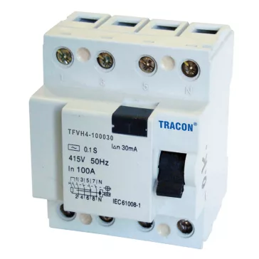   Tracon Áram-védőkapcsoló (FI relé) TFVH 4P 80A/300mA, AC típus, TFVH4-80300