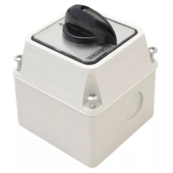 Tracon Tokozott főkapcsoló, BE-KI, 25A, 3P, 7.5kW, 48x48mm, 90°, TK-259/3T Tracon Tokozott főkapcsoló, BE-KI, 25A, 3P, 7.5kW, 48x48mm, 90°, TK-259/3T