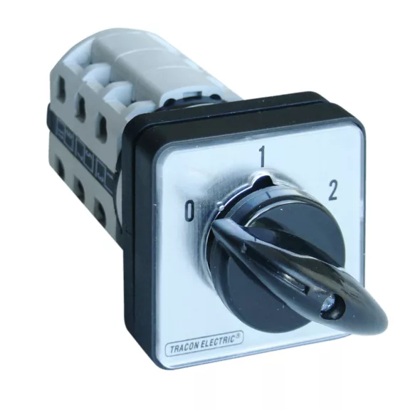 Tracon Tokozatlan választókapcsoló, 0-1-2, 160A, 2x3P, 37kW, 88x88mm, 60°, TKB-166/3 Tracon Tokozatlan választókapcsoló, 0-1-2, 160A, 2x3P, 37kW, 88x88mm, 60°, TKB-166/3