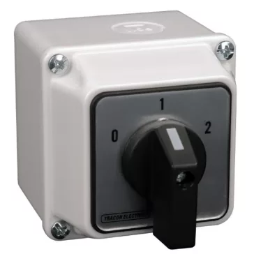   Tracon Tokozott választókapcsoló, 0-1-2, 20A, 2x3P, 5.5kW, 48x48mm, 60°, TKB-206/3T