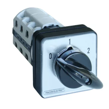   Tracon Tokozatlan választókapcsoló, 0-1-2, 20A, 2x4P, 5.5kW, 48x48mm, 60°, TKB-206/4