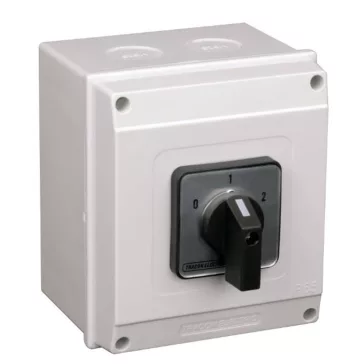   Tracon Tokozott választókapcsoló, 0-1-2, 20A, 2x4P, 5.5kW, 48x48mm, 60°, TKB-206/4T65