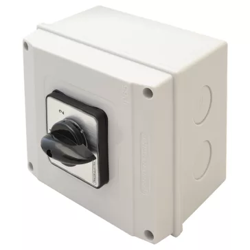   Tracon Tokozott választókapcsoló, 0-1-2, 25A, 2x3P, 7.5kW, 48x48mm, 60°, TKB-256/3T65
