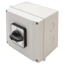 Tracon Tokozott választókapcsoló, 0-1-2, 25A, 2x3P, 7.5kW, 48x48mm, 90°, TKB-259/3T65 Tracon Tokozott választókapcsoló, 0-1-2, 25A, 2x3P, 7.5kW, 48x48mm, 90°, TKB-259/3T65