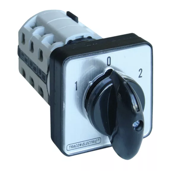 Tracon Tokozatlan közvetlen irányváltó motor főkapcsoló, 1-0-2, 20A, 5.5kW, 48x48mm, TKM-20/N Tracon Tokozatlan közvetlen irányváltó motor főkapcsoló, 1-0-2, 20A, 5.5kW, 48x48mm, TKM-20/N