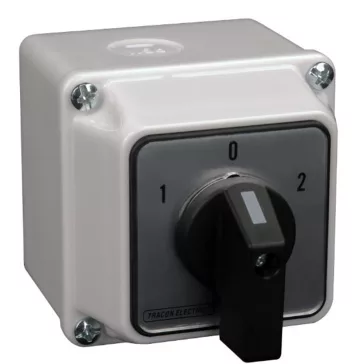   Tracon Tokozott közvetlen irányváltó motor főkapcsoló, 1-0-2, 20A, 5.5kW, 48x48mm, TKM-20/NT