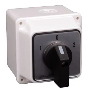  Tracon Tokozott választókapcsoló, 1-0-2, 32A, 2x3P, 11kW, 64x64mm, 60°, TKV-326/3T
