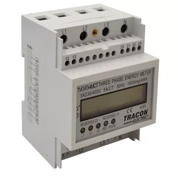   Tracon  TVO-F3-4MCT LCD kijelzésű háromfázisú áramváltós fogyasztásmérő, 4 modul