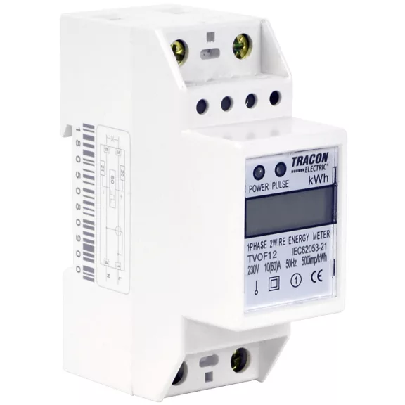 Tracon LCD kijelzésű fogyasztásmérő, közvetlen, 1 fázisú, 2 modul, TVOF12 Tracon LCD kijelzésű fogyasztásmérő, közvetlen, 1 fázisú, 2 modul, TVOF12