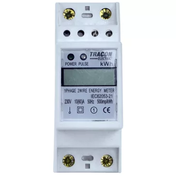   Tracon LCD kijelzésű fogyasztásmérő, közvetlen, 1 fázisú, 2 modul, TVOF12