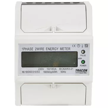  Tracon LCD kijelzésű fogyasztásmérő, közvetlen, 1 fázisú, 4 modul, TVOF14