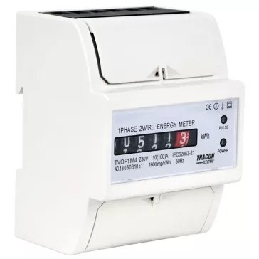   Tracon Elektromech. fogyasztásmérő, közvetlen, 1 fázisú, 4 modul, TVOF1M4