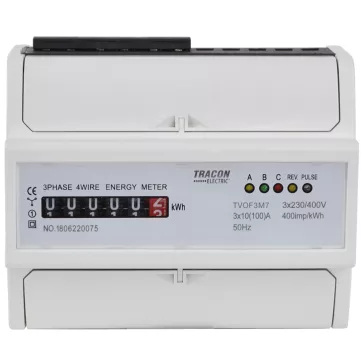   Tracon Elektromech. fogyasztásmérő, közvetlen, 3 fázisú, 7 modul, TVOF3M7
